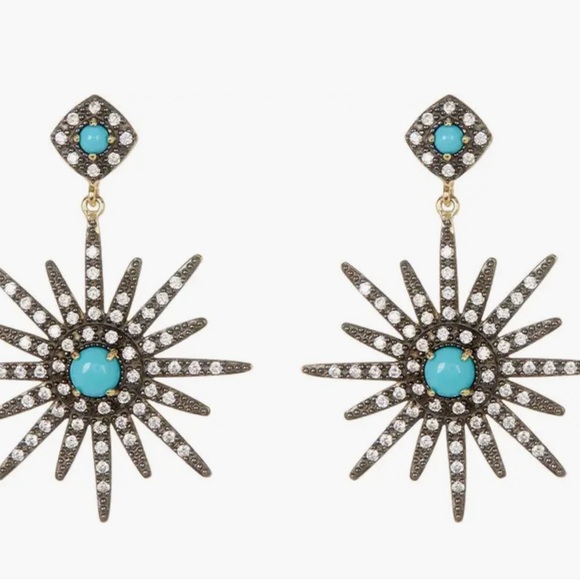 Jewelry - Turquoise and Silver Starburst Earrings